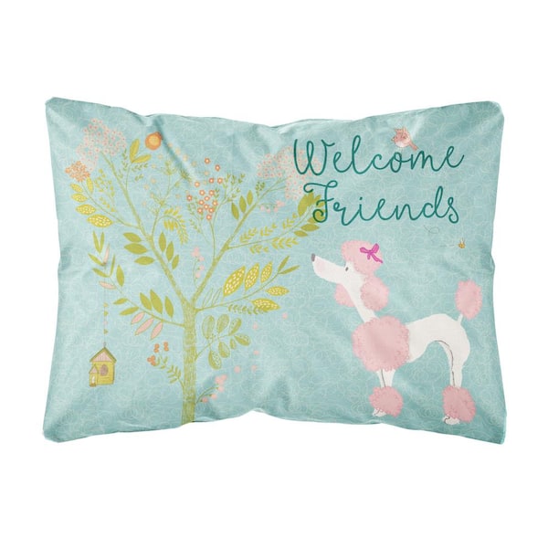 Caroline's Treasures 12 in. x 16 in. Multi-Color Lumbar Outdoor Throw Pillow Welcome Friends Pink Poodle