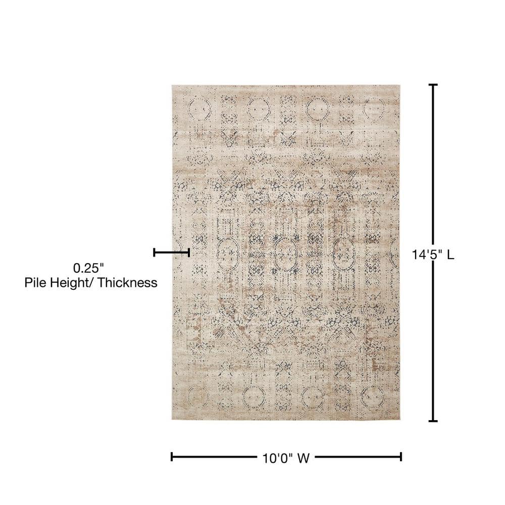 Elegant Quincy Chateau Beige Medallion 10' x 14' Easy-Care Rug