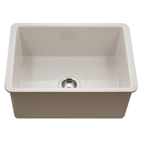 HOUZER Biscuit Fireclay 25.50 in. Single Bowl Undermount Kitchen Sink