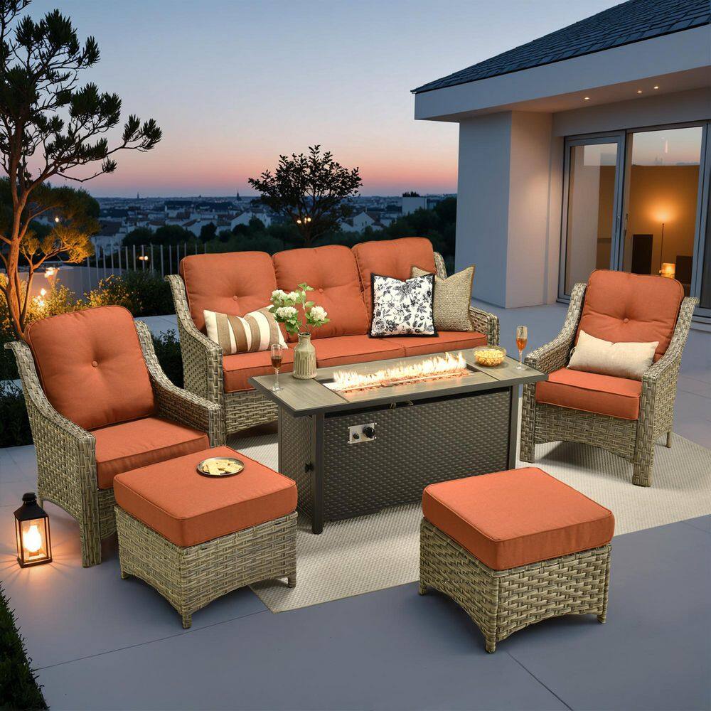 Eureka 6-Piece Wicker Outdoor Fire Pit Patio Conversation Sofa Seating Set with Red Cushions price history on PriceWatchPro