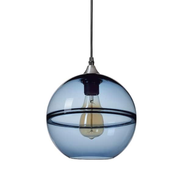 Casamotion 9 in. H 1-Light Unique Optic Contemporary Silver "DoubleEyelid" Hand Blown Glass Pendant with Blue Glass Shade