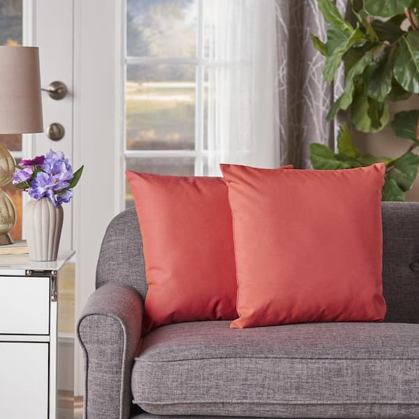 Noble House Kaffe Coral Solid Polyester 18 in. x 18 in. Outdoor Patio Throw Pillow (Set of 2)
