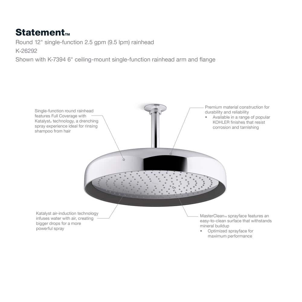 Polished Chrome 14" Round Rain Shower Head with Adjustable Water Flow