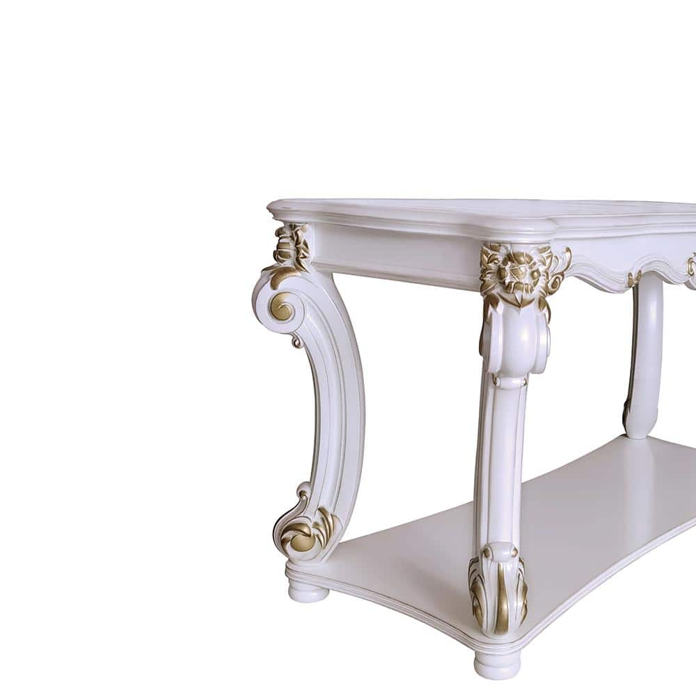 Vendome Antique Pearl Wood Sofa Table with Storage Shelf