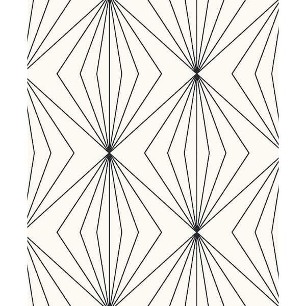 Seabrook Designs Ebony and Eggshell Diamond Vector Unpasted Nonwoven Paper Wallpaper Roll 57.5 sq. ft.