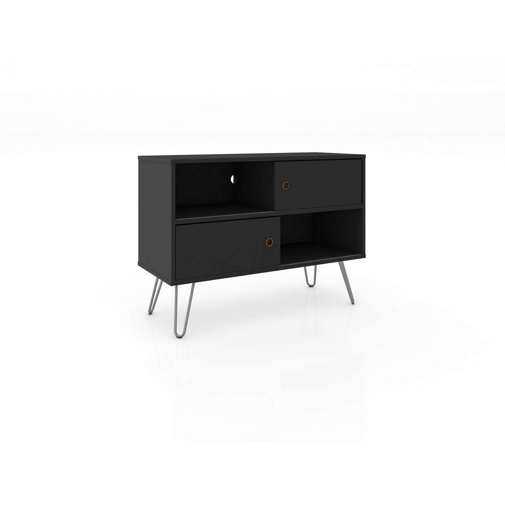 Manhattan Comfort Baxter 35 in. Black Particle Board TV Stand Fits TVs ...