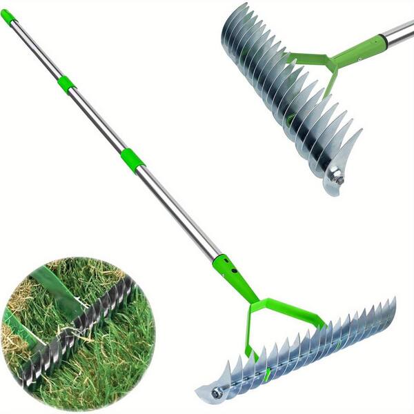 Siavonce 52.8 in. Thatch Rake, Efficient Steel Metal Lawn Grass
