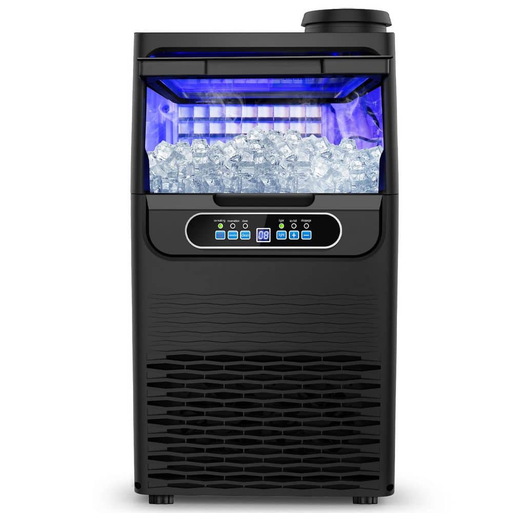 13.5 in. 100 lbs./24H Full Size Cube Commercial Freestanding Ice Maker in Black w/ 20 lbs. Storage,Dual Water Inlet Mode