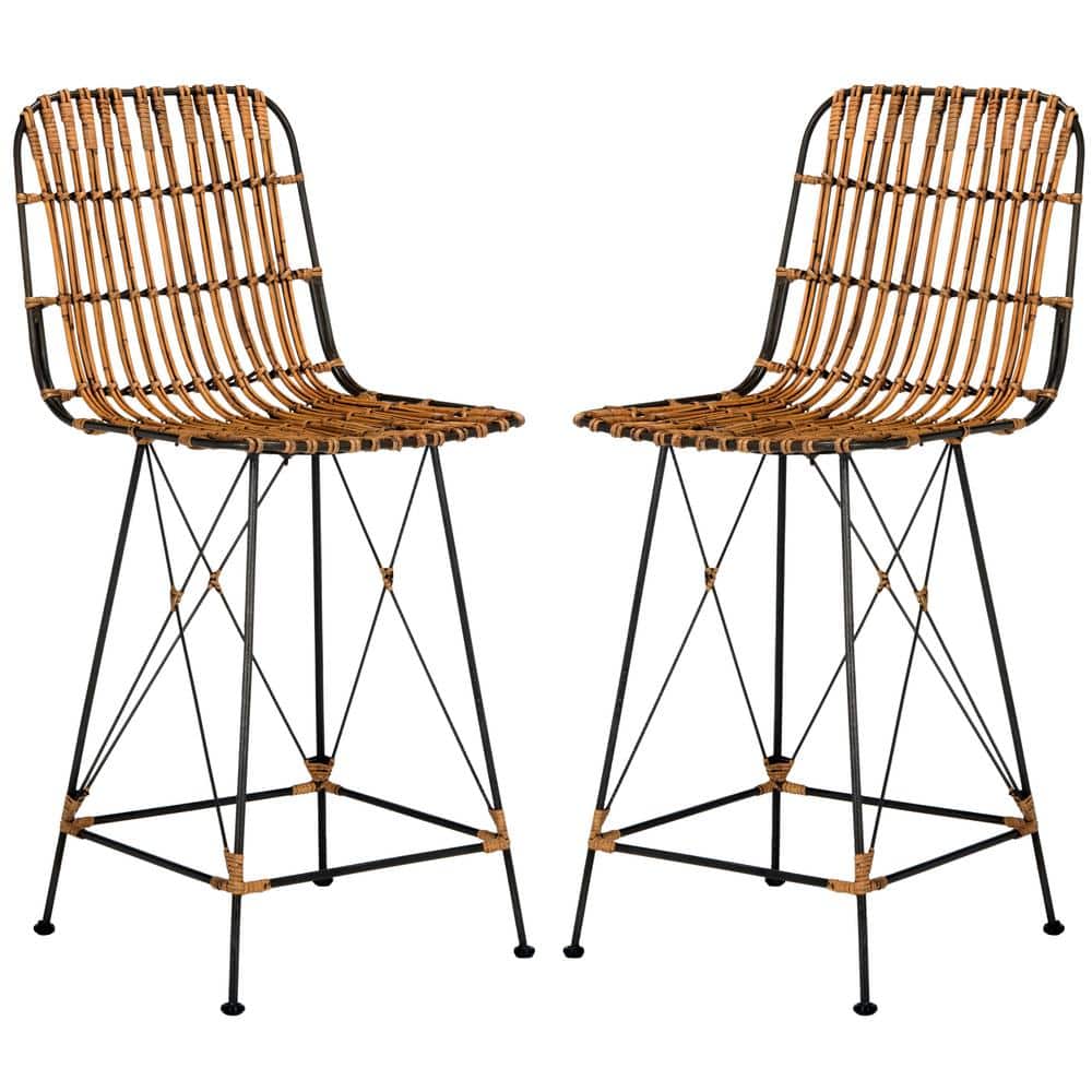 Minerva Natural and Black Wicker Counter Stools, Set of 2