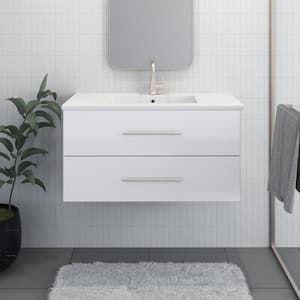 Napa 40 in. W x 20 in. D Single Sink Bathroom Vanity Wall Mounted in Glossy White with Acrylic Integrated Countertop