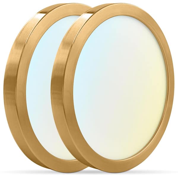 LUXRITE 7 in. Brass Modern Flush Mount Ceiling Light Fixture LED Integrated 15-Watt 1000LM 5CCT 2700K-5000K Dimmable (2-Pack)