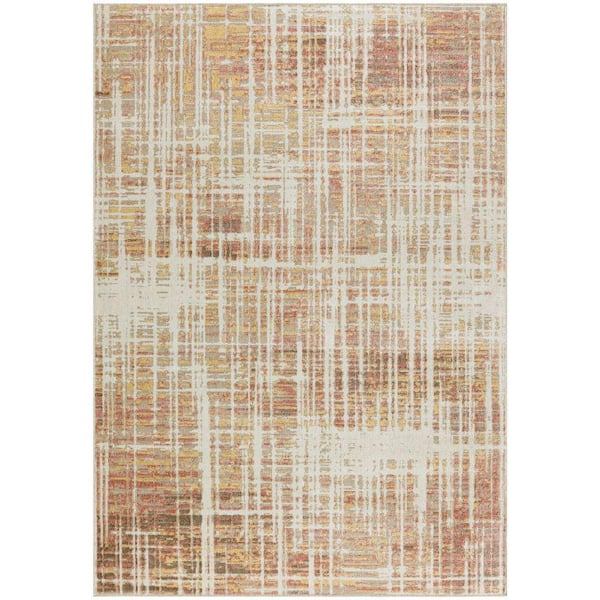 Nourison Washable Decor Beige Peach 8 ft. x 10 ft. Abstract Contemporary Area Rug