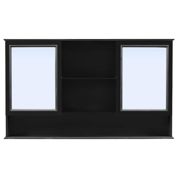 60 in. W x 35 in. H Rectangular MDF and Pine Medicine Cabinet with Mirror and Double Mirrored Doors in Black