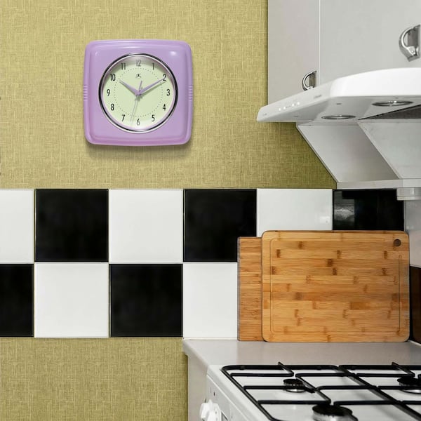 Retro Square Lavender Resin Wall Clock, 9.25 in.