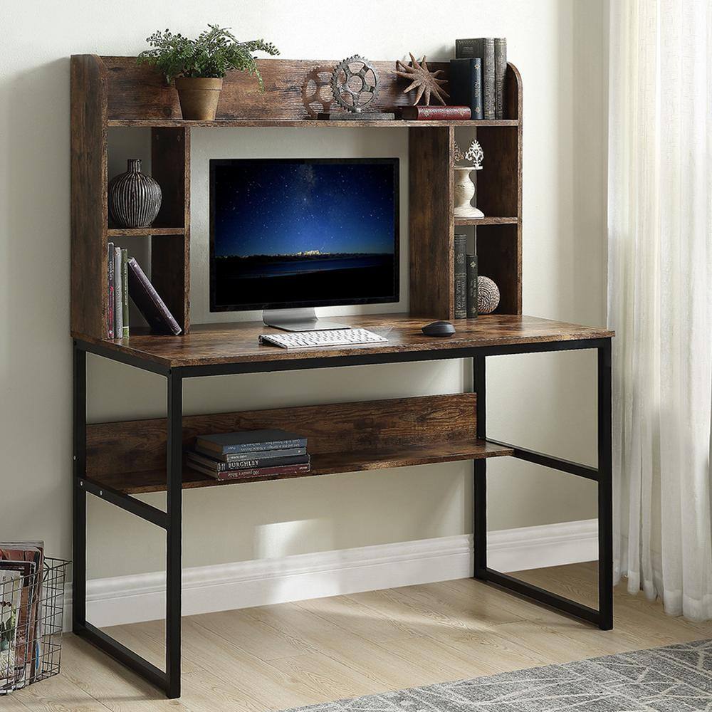 47.2 Home Office Desk / Computer Desk, Storage Desk Morden Style with Open Shelves Worksation - Brown