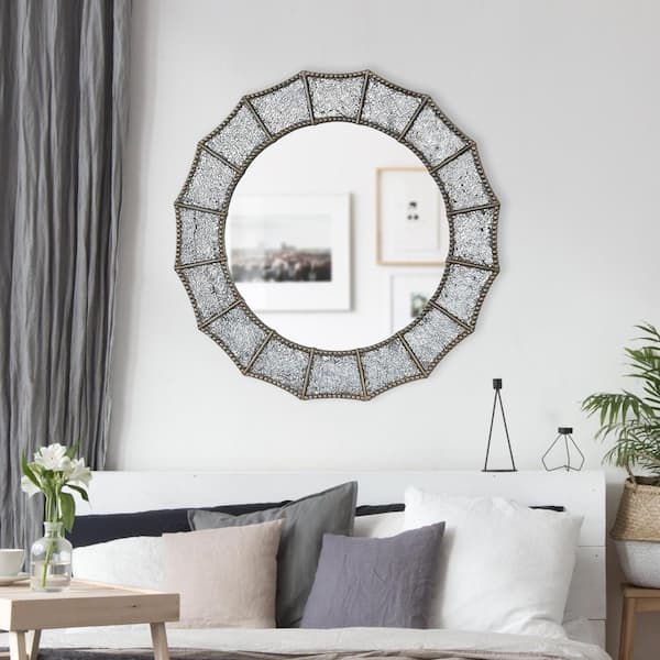 Papillon Silver Intricate Design Round Wall Mirror 96 x 96 CM