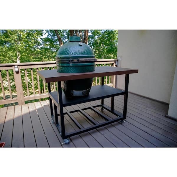 35 in. H x 52 in. W x 30 in. D Rust Brown Aluminum Grill Cart Table for Big Green Egg size Large