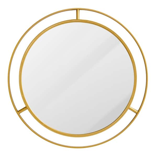 Glitzhome Small Round Gold Classic Mirror (1.38 in. H x 24.02 in. W)