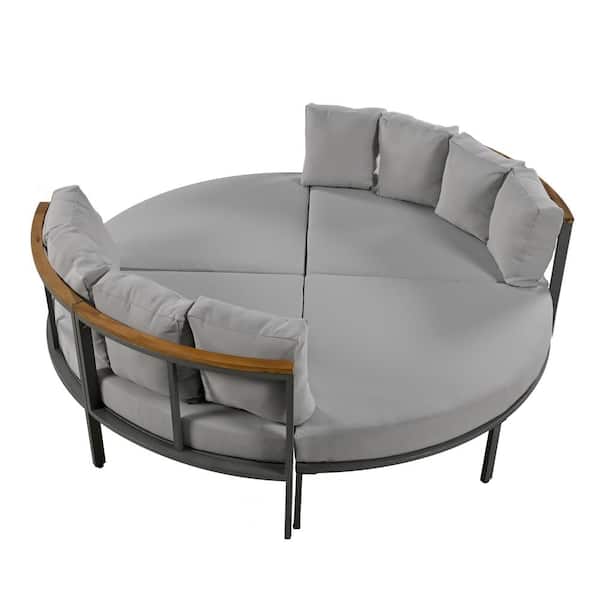 Zeus & Ruta Brown Metal Outdoor Sectional Sofa Set Patio Conversation Set with Gray Cushion for Garden and Poolside (4-Piece)