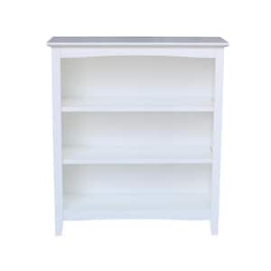36 in. White Wood 3-shelf Standard Bookcase with Adjustable Shelves