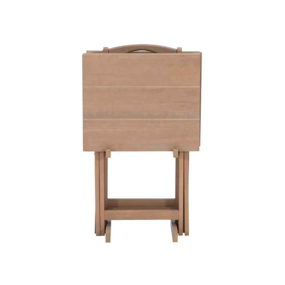 Elegant Gray Acacia 4-Piece Tray Table Set with Stand
