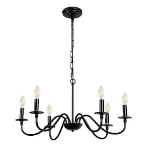 Rustic Series 6-Light Black Iron Candle Chandelier for Dining Room Living Room