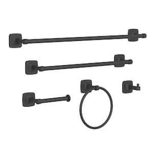 5-Piece Bath Hardware Set with Towel Ring Toilet Paper Holder Robe Hook 18 in. Towel Bar and 24 in. Towel Bar in MB