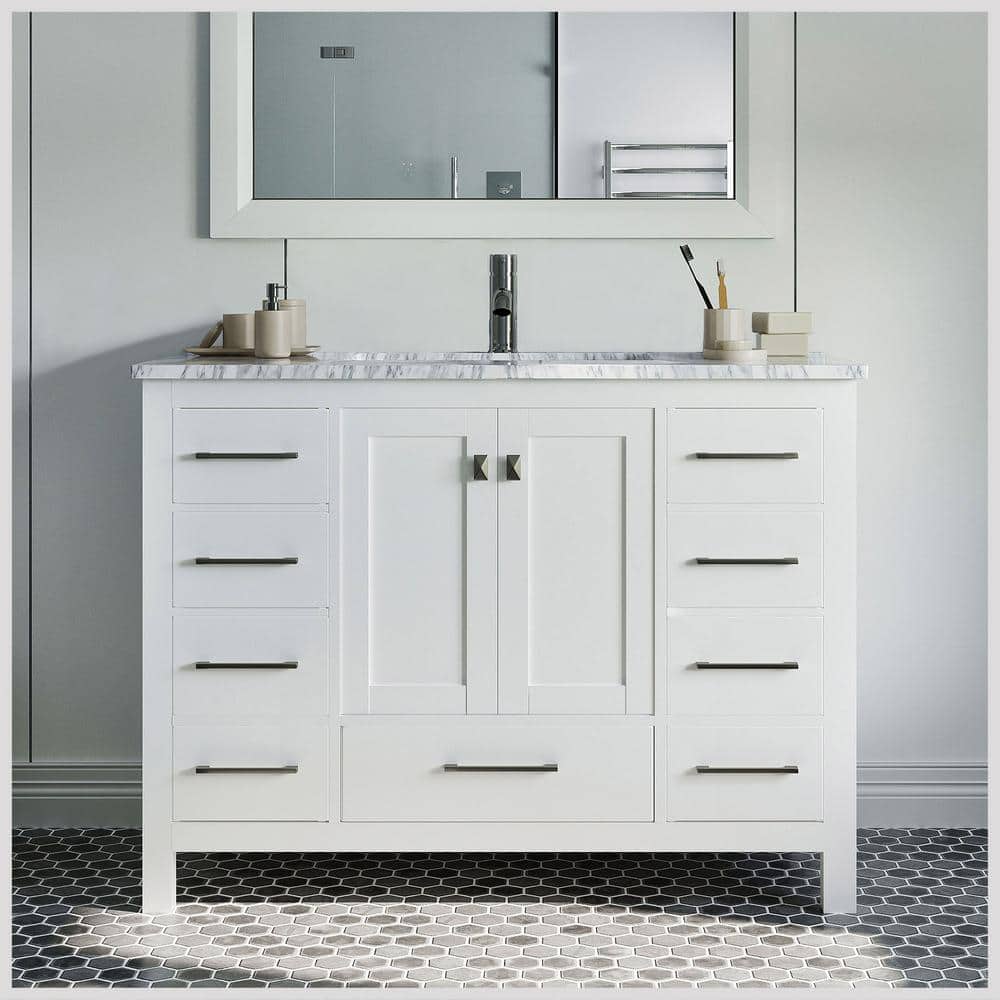 Eviva London 18 in. W x 18 in. D x 18 in. H Vanity in White with Carrera  Marble Top in White with White Basin TVN18 18X18WH