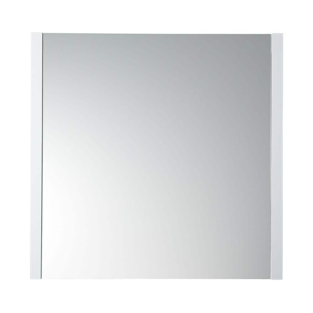 White Wood Frameless Rectangular Bathroom Vanity Mirror