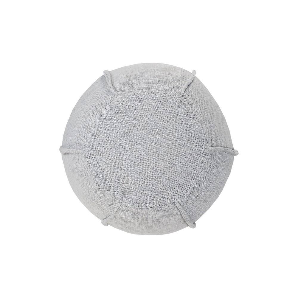 18-Inch Gray Cotton Round Pouf Ottoman