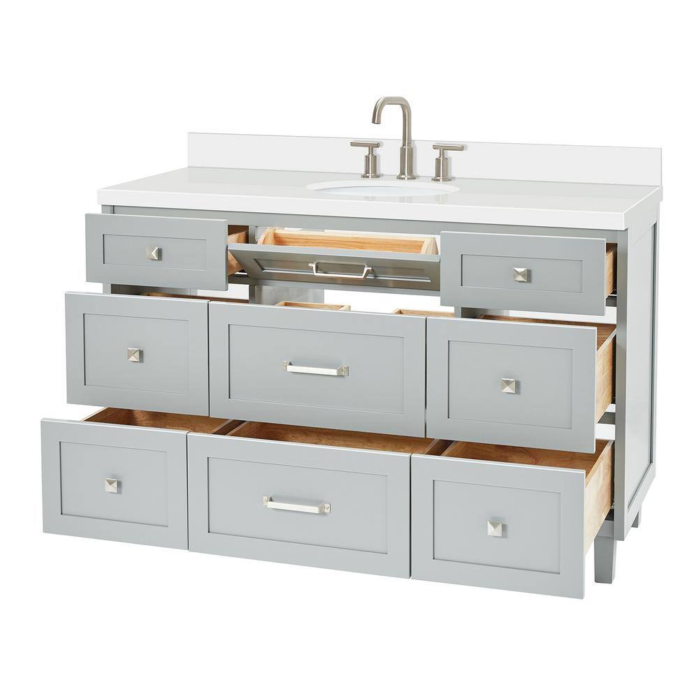 Gray Freestanding Single Sink Bathroom Vanity with Quartz Top