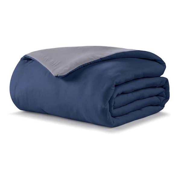 ELLA JAYNE Charcoal and Navy King Reversible Microfiber Down Alternative 3 Piece Comforter Set