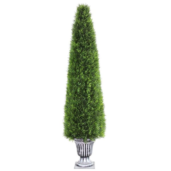 National Tree Company 72 in. Artificial Upright Juniper Tree in a Silver Urn