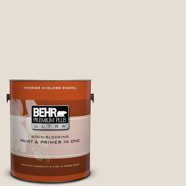 BEHR Premium Plus Ultra 1 gal. #PPU7-11 Cotton Knit Hi-Gloss Enamel Interior Paint and Primer in One
