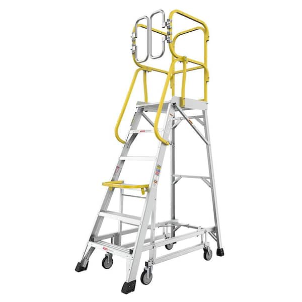 8 ft. Aluminum Rolling Platform 6 Step Ladder (8.3 ft. Reach), 375 lb.