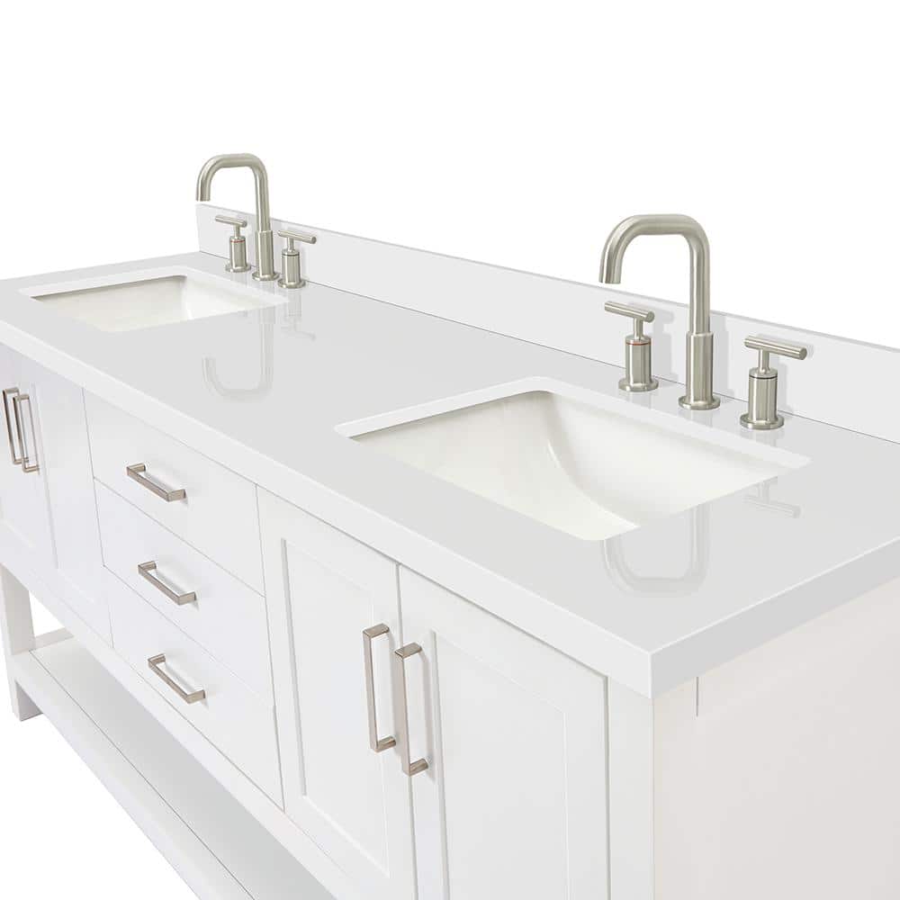 Magnolia 73" White Quartz Double Sink Freestanding Vanity