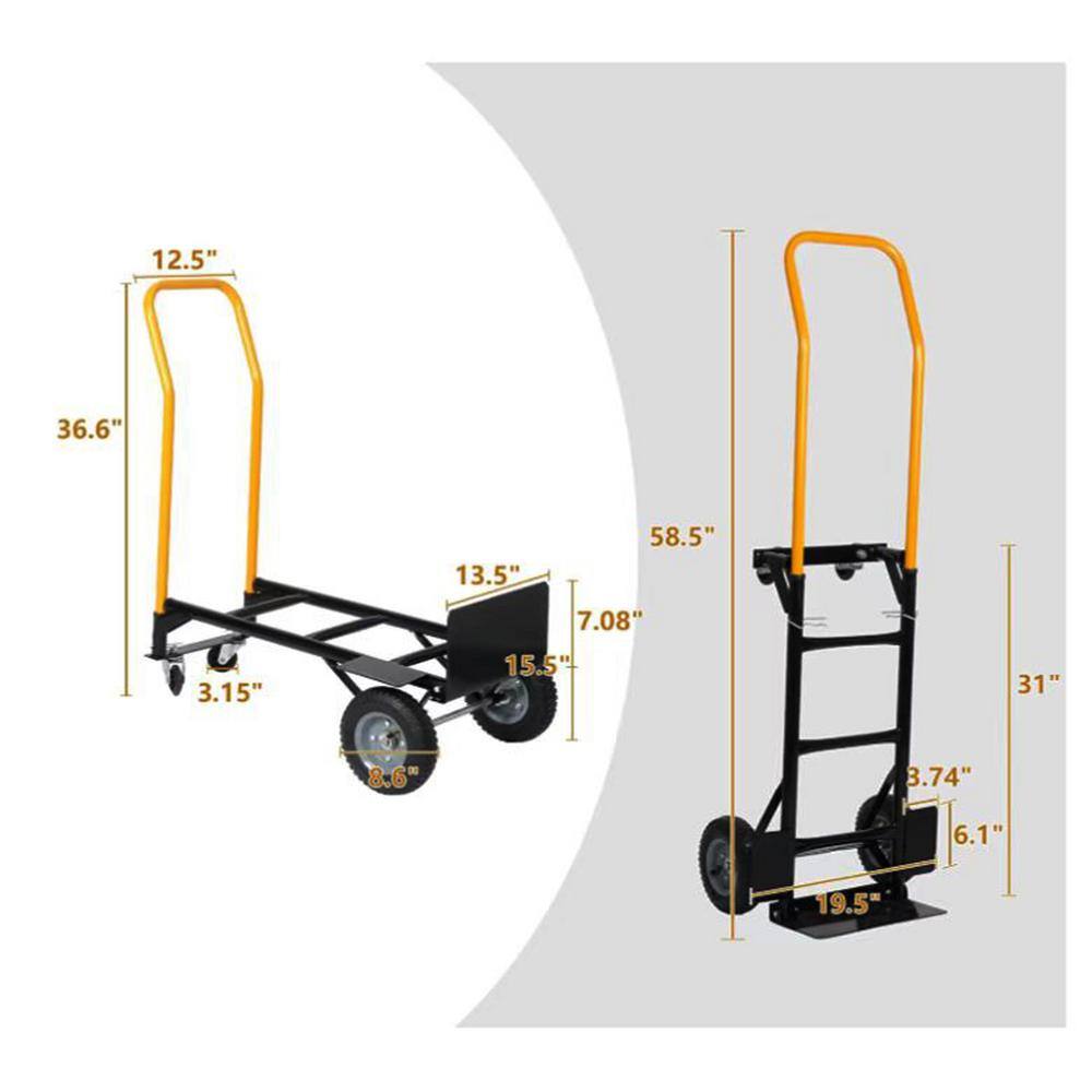 Black and Yellow Steel 2-Wheel Hand Truck with Solid Rubber Wheels