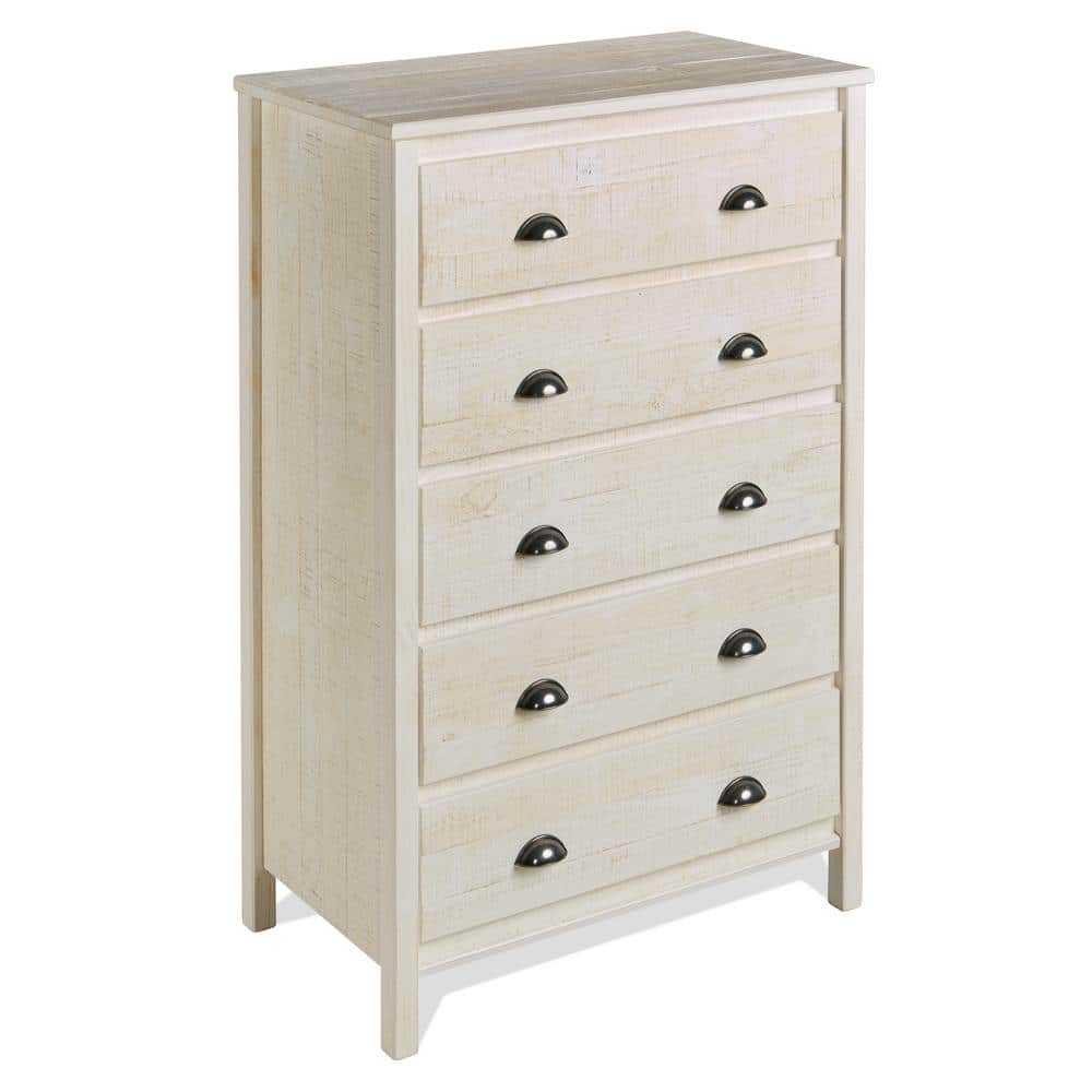 Baja Rustic White Pine 5-Drawer Dresser with Sophisticated Charm