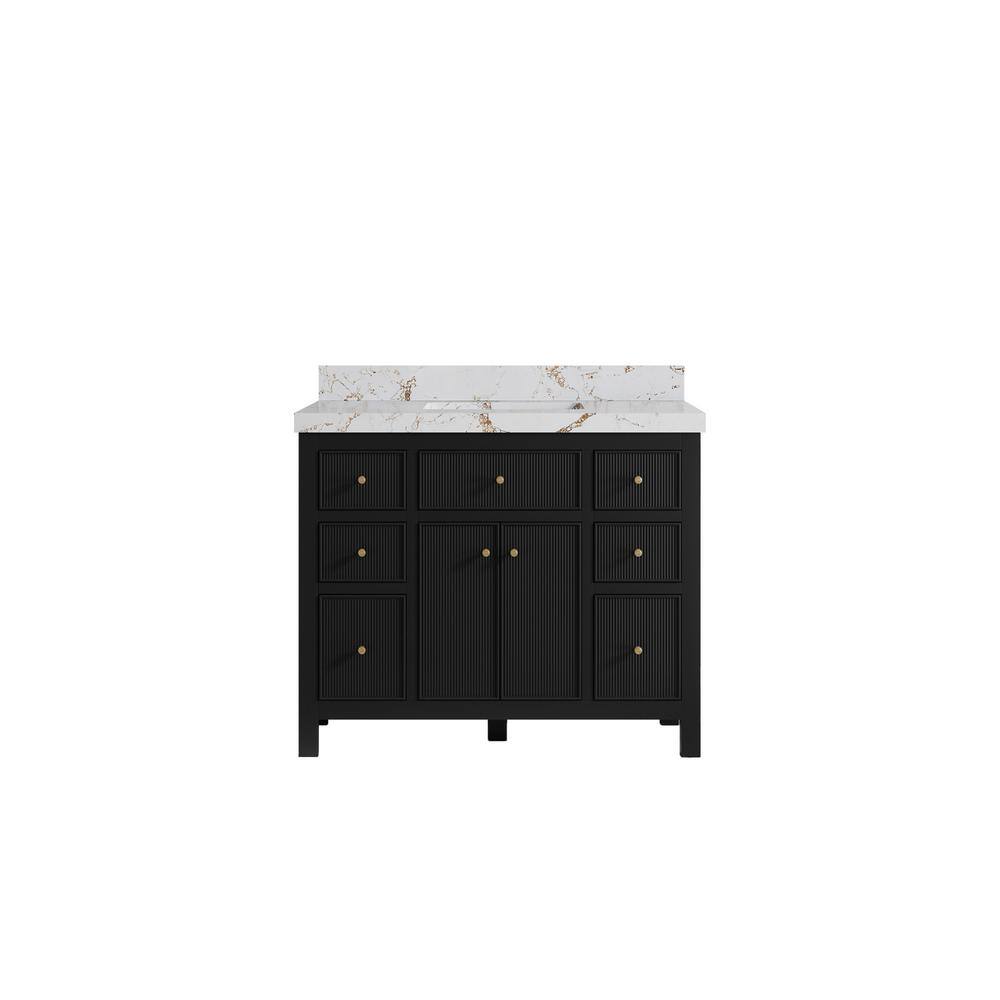Sonoma 42 in. Single Sink Freestanding Black Bath Vanity with Viola Gold Quartz Top Unassembled price history on PriceWatchPro