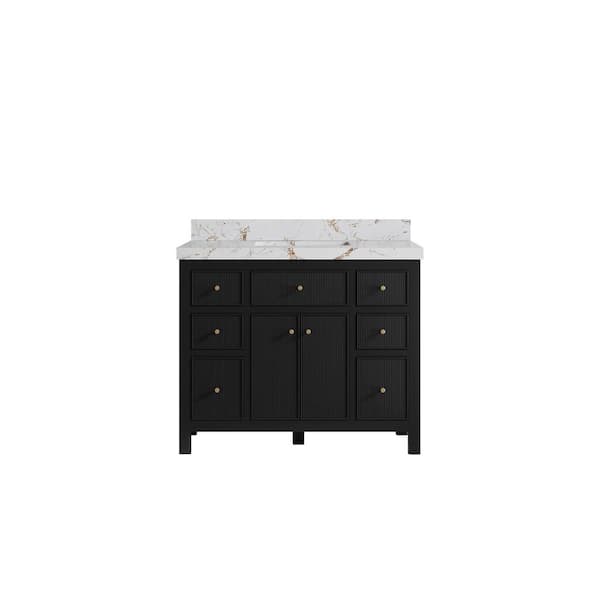 Willow Collections Sonoma 42 in. Single Sink Freestanding Black Bath Vanity with Viola Gold Quartz Top Unassembled
