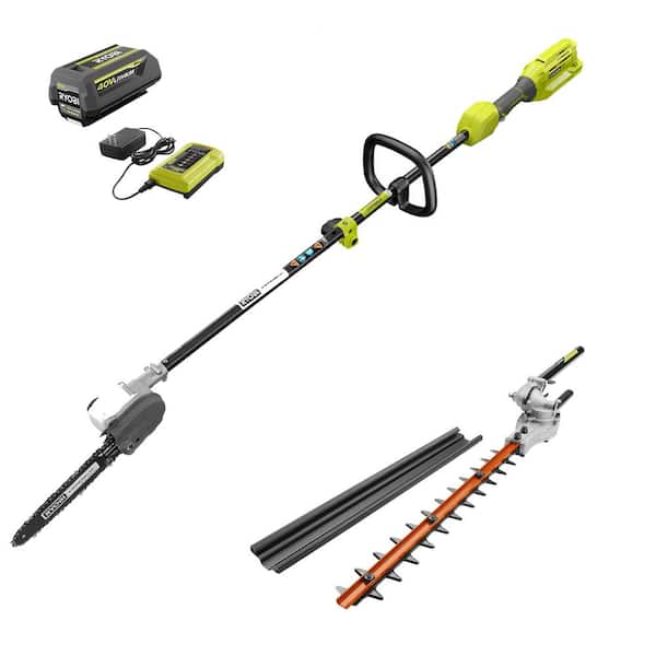 RYOBI RY40562-HDG 40V 10 in. Cordless Battery Attachment Capable Pole Saw w/Hedge Trimmer Attachment, 2.0 Ah Battery, & Charger - 1