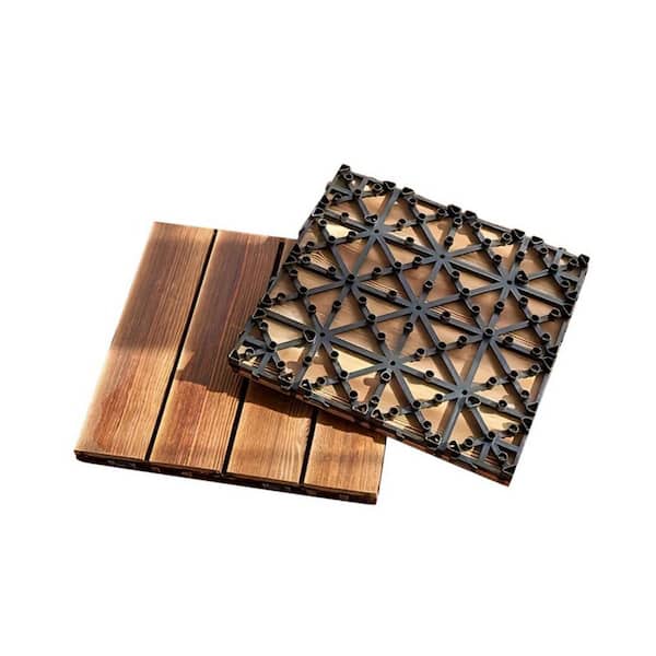 WRIGHTMASTER 0.98 ft. x 0.98 ft. Quick Deck 4 Slats Solid Acacia Wood Interlocking Deck Tile in Natural Brown (25.93 sq. ft. per Box)
