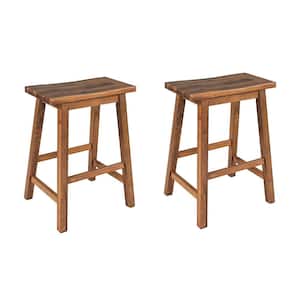 23.6 in. Farmhouse Rustic Walnut Wood Frame Counter Height Dining Stools (Set of 2)