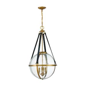 Bozeman 18 in. W x 32.5 in. H 4-Light Warm Brass Statement Pendant Light with Clear Seeded Glass Shade