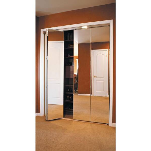 Impact Plus 60 In X 80 Beveled Edge Mirror Solid Core Mdf Interior Closet Bi Fold Door With Chrome Trim Bb344 6080c The Home Depot Impact Plus 60 In X 80 Beveled, Frameless Beveled Bifold Mirror Doors