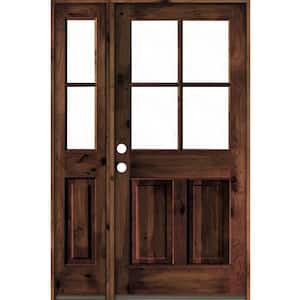 50 in. x 80 in. Alder Right-Hand/Inswing 4-Lite Clear Glass Red Mahogany Stain Wood Prehung Front Door/Left Sidelite