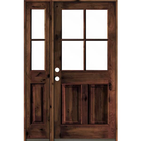Krosswood Doors 50 in. x 80 in. Alder Right-Hand/Inswing 4-Lite Clear Glass Red Mahogany Stain Wood Prehung Front Door/Left Sidelite
