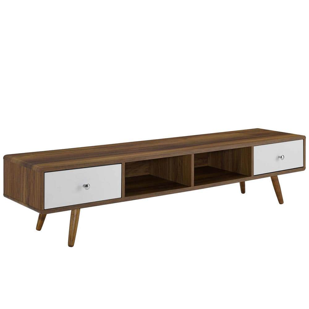 Sleek 70'' Walnut White Media Console with Cabinet Storage