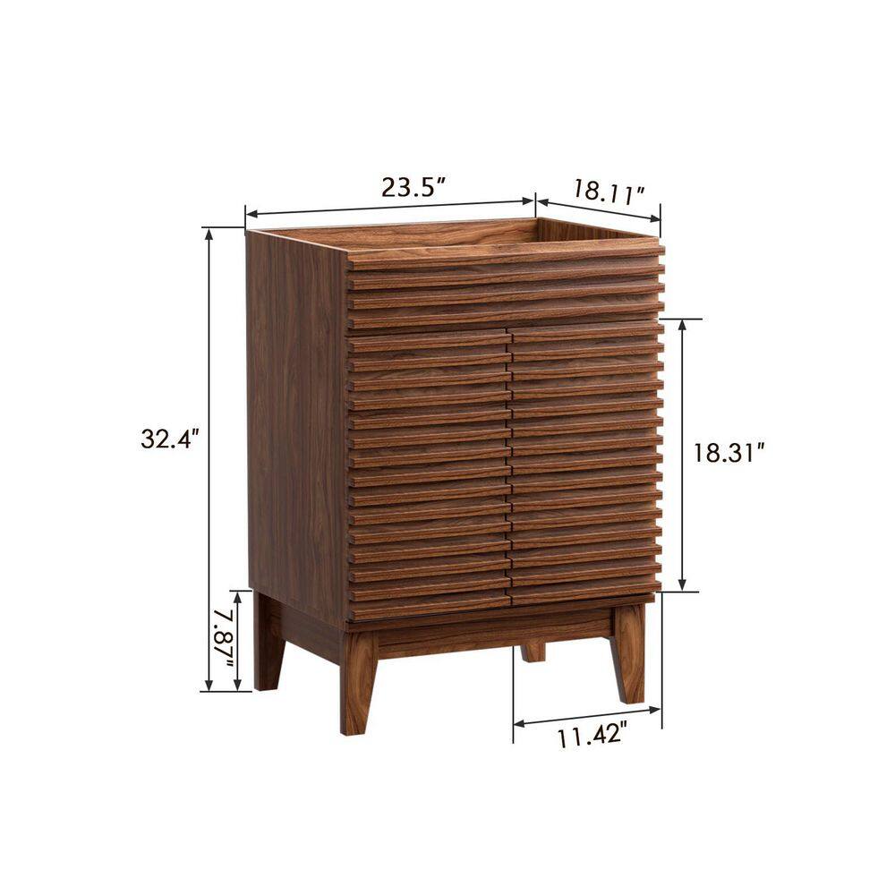 Mid-Century Walnut Freestanding Bathroom Vanity with Storage, MDF Frame, 24 in