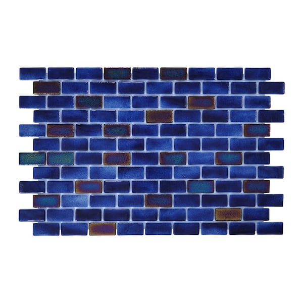 The Tile Doctor Glass Tile Love Forever Subway 1 in. x 2 in. Glossy Dark Blue Glass Patterned Mosaic Wall Floor Tile (9.68 Sq. Ft. Case)
